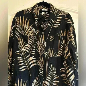 JOIE Linen Blend Button Down long sleeve black Shirt Medium tropical like New